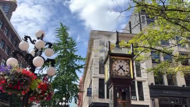 Letnie Kwiaty Zegar Miejsc Turystycznych Centrum Miasta Miejsc Must See — Wideo stockowe