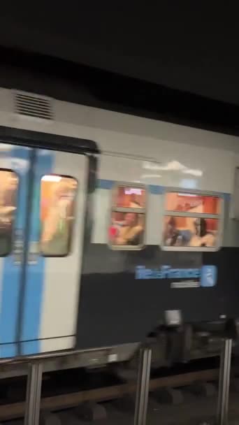 Paris Teki Rer Treni Metro Istasyonunda Çift Katlı Metro Treni — Stok video