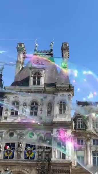 Dzieci Bańki Mydlane Ratuszu Hotelu Ville Znajdują Się Paryskie Władze — Wideo stockowe