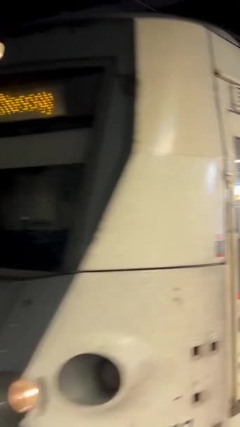 Een Metro Passeert Een Trein Van Groene Grijze Kleur Gaat — Stockvideo