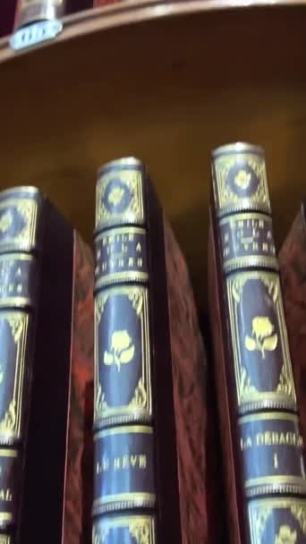Libri Collezione Sugli Scaffali Del Negozio Library Uno Spessa Legatura — Video Stock