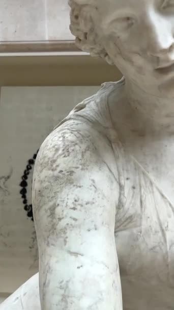 Статуя Жінки Оголеними Грудьми Луврі Паризька Франція Кадри Високої Якості — стокове відео