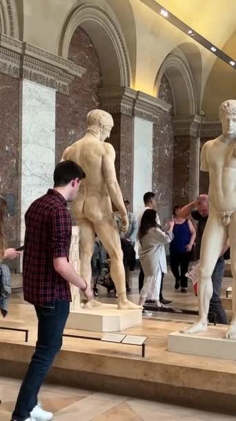 Pessoas Louvre Ver Estátuas Andando Paris França Imagens Alta Qualidade — Vídeo de Stock