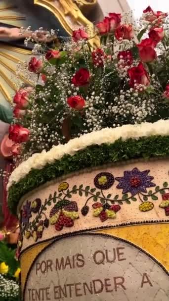 Фестиваль Квітів Португалії Церкві Створював Картини Квітів Власними Руками Використовуючи — стокове відео