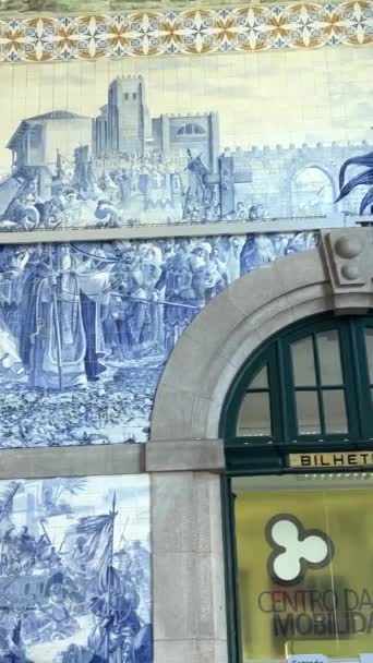 Railway Station City Porto Beautiful Hall Mosaic High Quality Footage — Stock Video