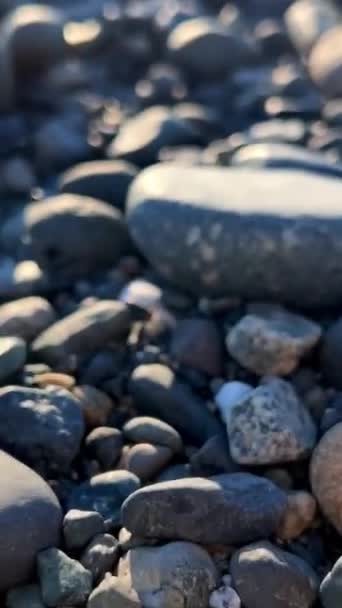照相机缓慢地在太平洋岩石海岸上漂浮 显示出每一块石头 — 图库视频影像