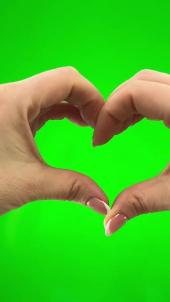 Woman Showing Heart Hands Thumbs Class Green Background Chromakey Approval — Stock Video