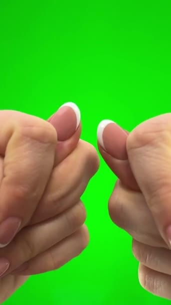 Chromakey Woman Shows Two Hands Close She Has French Manicure — Stock Video