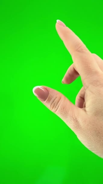 Finger Flipping Green Female Hand Touch Gestures Green Screen Prores — Stock Video