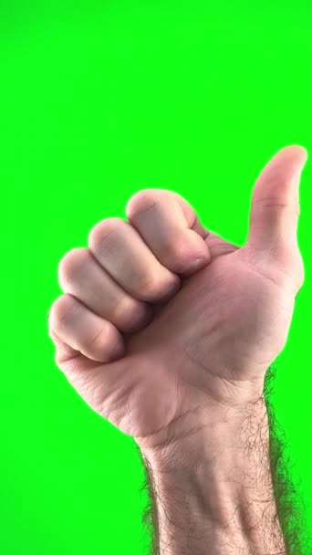 Männliche Hand Auf Grünem Hintergrund Chromakey Close Beginnt Zählen Von — Stockvideo