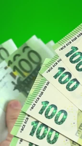 Euro Detail Zeleném Pozadí Chroma Klíčové Nové Bankovky Jsou Počítány — Stock video