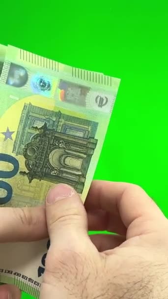 Γυναικεία Χέρια Μετρώντας Ευρώ Μετρητά Χρήματα Πράσινο Chroma Κλειδί Φόντο — Αρχείο Βίντεο