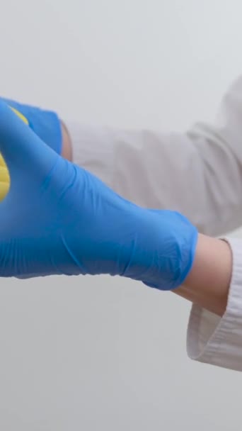 Doctors Hands Gloves Holding Mans Hands Medical Background Copy Space — Vídeo de Stock