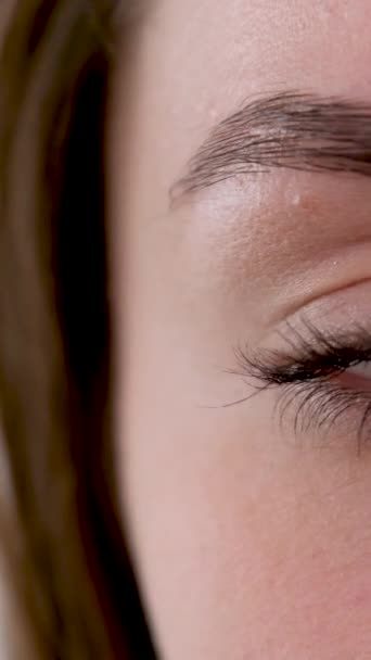 Close Dívky Oči Světle Zelené Oči Krása Klid Pohled Kamery — Stock video