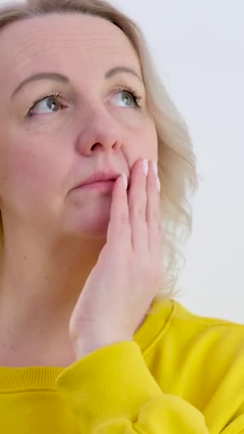 Despair Upset Negative Emotion Woman Holds Hand Her Cheek Sad — Stock video
