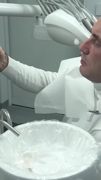 Close Man Bathroom Using Mouthwash Dental Care Concept Procedure Brushing — Stock Video