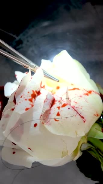 手は血の滴を保持し 献血を与え 輸血を与え 世界の献血者の日 世界の血友病の日の概念 バラの花のアレゴリー操作高品質 — ストック動画