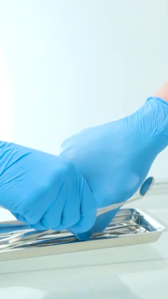 Hands Hygienic Gloves Male Female Doctor Nurse Take Tools Tray — Video Stock