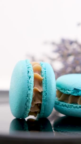 Macarons Cor Azul Fresco Plano Leigos Fundo Azul Tons Cores — Vídeo de Stock