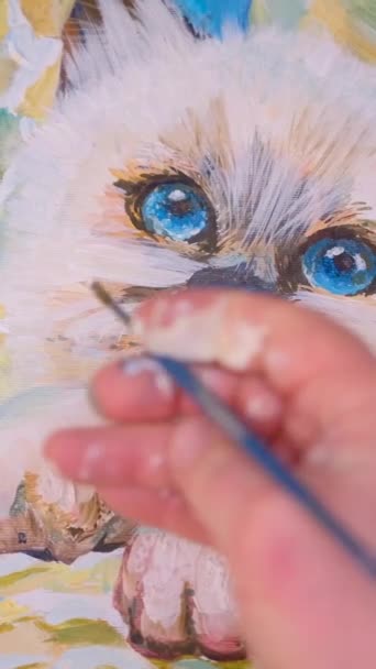Elle Boyanmış Güzel Kedi Sanat Rengi Yüksek Kalite Görüntü — Stok video