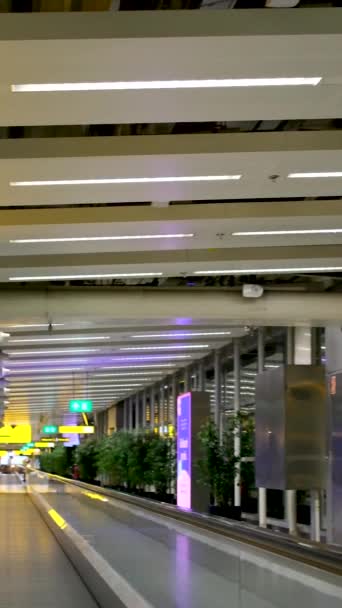 スキポール空港 オランダ2023コロナウイルスのパンデミックによるスキポール空港ターミナルの空の移動歩道や歩道人はいませんが 非常にきれいな表面と沈黙アムステルダム2023 — ストック動画