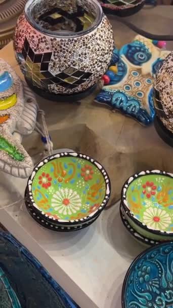 Painted Painted Turkish Plates Next Turkish Lamps Granville Island Bright — Stock Video