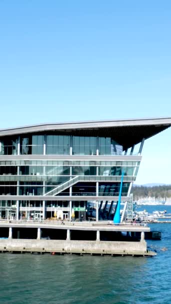 Canada Place Commercial Buildings Downtown Vancouver Port Pier Ships Arrive — Stock Video
