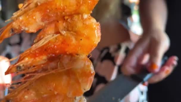 Shrimp Kebab Negozio Pesce Frutti Mare Delizie Frutti Mare Vongole — Video Stock