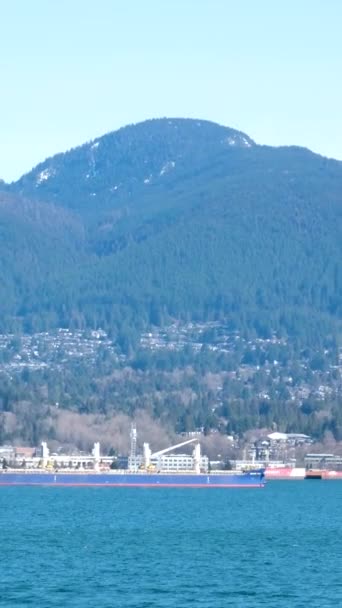 밴쿠버 부두에 캐나다 플레이스와 상업용 건물들 사람들 도착하는 곳에서 사람들은 — 비디오