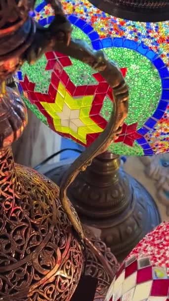 Lampade Turche Hanno Mosaico Multicolore Loro Brillano Dal Centro Lucente — Video Stock