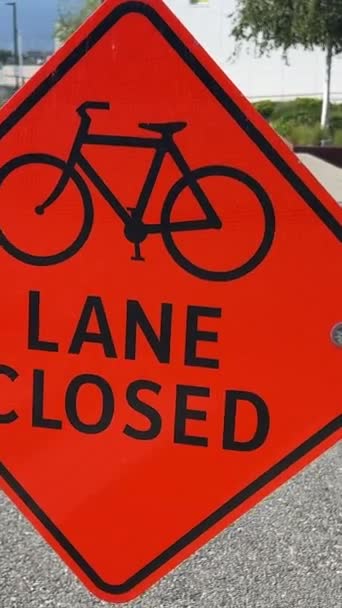 Lane Closed Sign Road Allowing Bicycles Pass Passage Prohibited Barrier — Stock Video