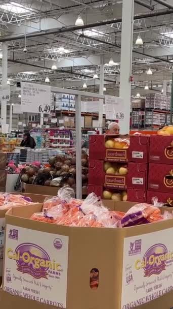 Costco Whololesale 슈퍼마켓에서 식료품을 사람들은 마차를 쇼핑을 갑니다 캐나다 밴쿠버 — 비디오