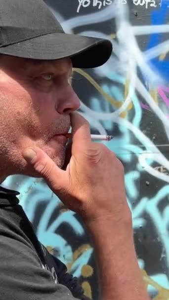 Rude Man Bike Cigarette His Mouth Shorts Painted Marijuana Drugs — Stock Video