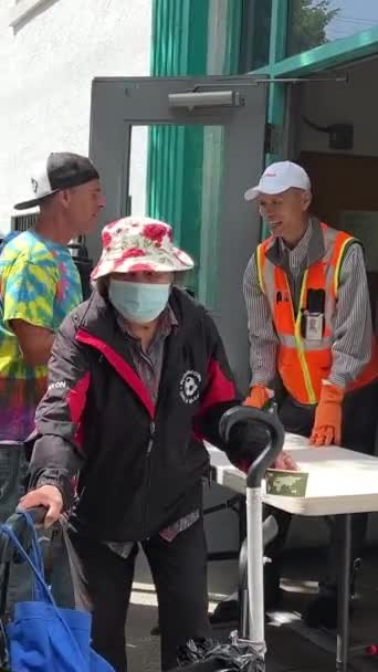 Food Homeless Poor People Distributing Hot Soup Sandwich Food Court — Video