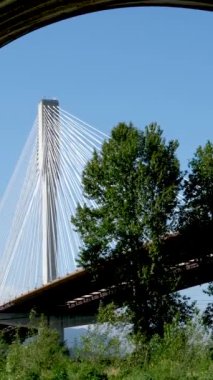 Fraser Nehri üzerindeki Port Mann Köprüsü. Sunny Summer Surrey, Vancouver, British Columbia, Kanada 2023