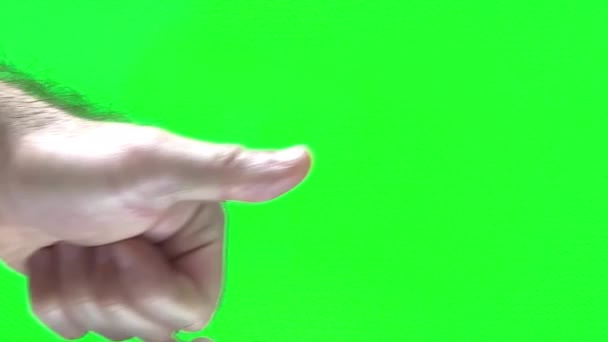 Manliga Händer Visar Tummen Upp Grön Skärm Hane Hålla Två — Stockvideo