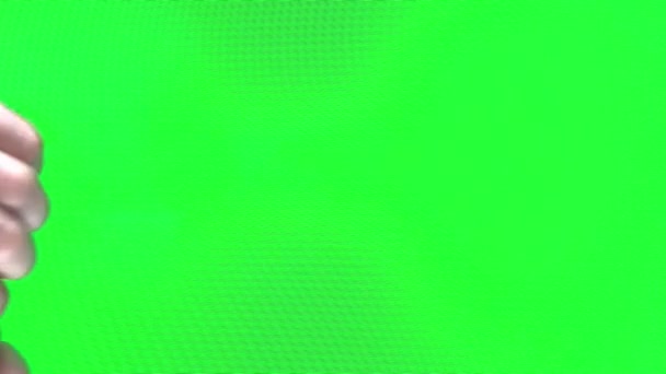 Green Background Male Hands Draw Heart Chromakey Space Advertising Text — Vídeo de Stock