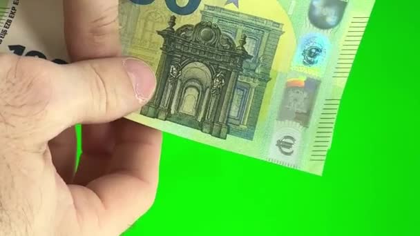 Woman Hands Counting Euro Cash Money Green Chroma Key Background — Stock video