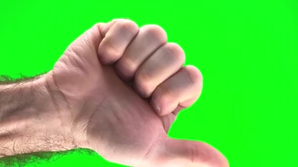 Mužská Ruka Zeleném Pozadí Chromakey Detailní Záběr Začíná Počítat Nejprve — Stock video