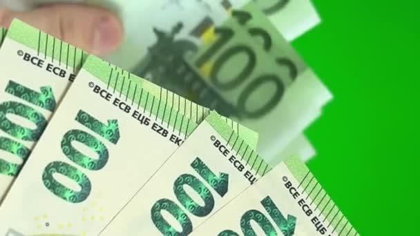 Euroclose Groene Achtergrond Chroma Belangrijke Nieuwe Bankbiljetten Worden Geteld Oude — Stockvideo