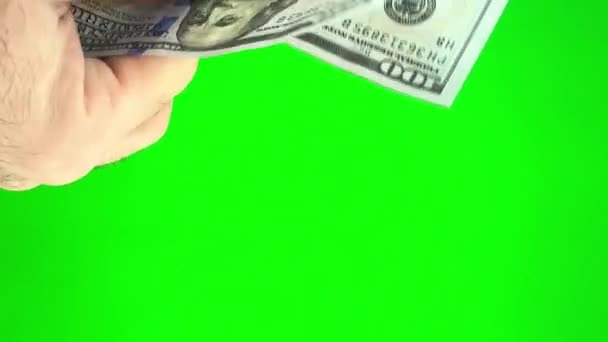 Мужские Руки Крупным Планом Считая Деньги Сша Против Зеленого Экрана — стоковое видео