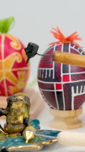 Pysanky Raw Eggs Painted Beeswax Paints Given Each Other Easter — Stock Video