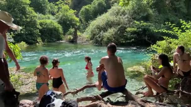 Olho Azul Albania Famoso Lugar Turístico Entrada Albania Olho Azul — Vídeo de Stock