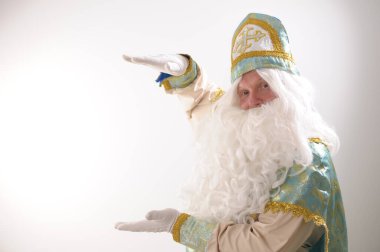 Sinterklaas portresi. Beyaz arka planda ABD. Hollandalı Noel Baba Aziz Nicholas Yeni yıl İşçisi Nicholas, Noel Baba 'nın kurucusu Aziz Nicholas