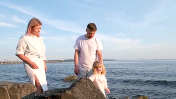 4歳の白人少女が歩き回り 石で自然の流れを通り抜け 夏に遊んでいる 6月にドイツで観ました 高品質の4K映像 — ストック動画