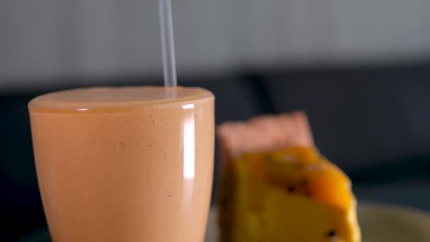 Alimentos Naranja Mango Calabaza Bebida Mango Pastel Queso Calabaza Dulce — Vídeo de stock