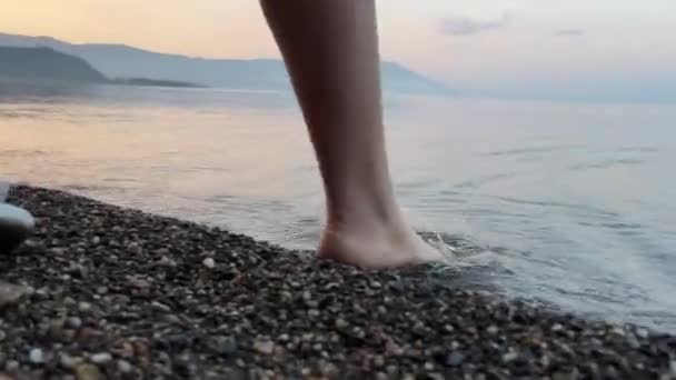 Cold Water Lake Turin Border Macedonia Albania Teenage Girl Enters — Stock Video
