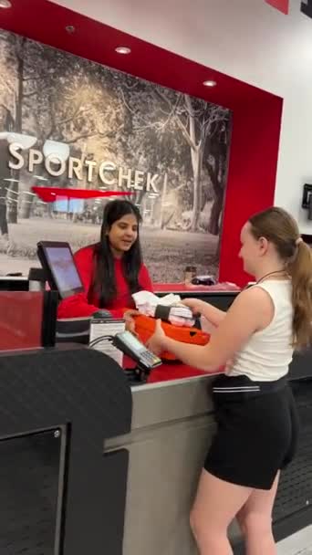 Sport Chek Buying New Things Sports Store Young Teenage Girl — Stock Video