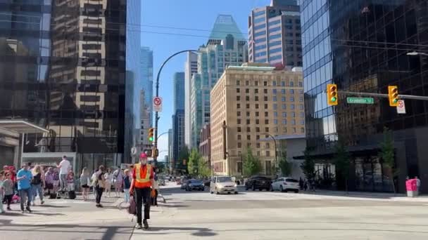 Gerçek Zamanlı Insanlar Vancouver Yaşıyor Kanada Merkez Caddeleri Işe Gitmek — Stok video
