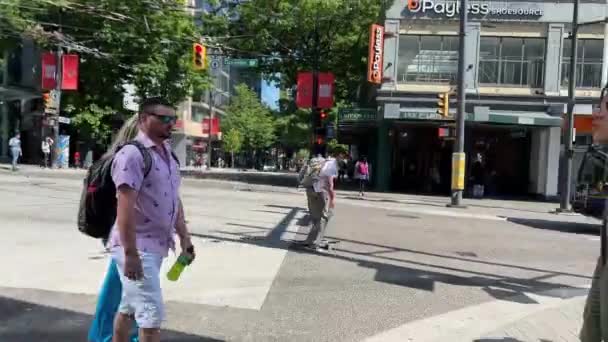 Pessoas Tempo Real Vive Vancouver Canadá Ruas Centrais Anda Pressa — Vídeo de Stock